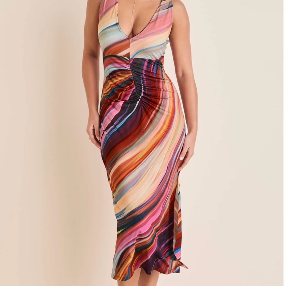 VENUS Multicolor Swirl Midi Dress